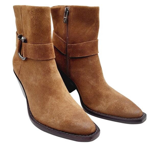 Antonio Melani Tabbie Tan Suede Squared Toe Stacked Heel Ankle Bootie Sze 7M NWT - Picture 2 of 10